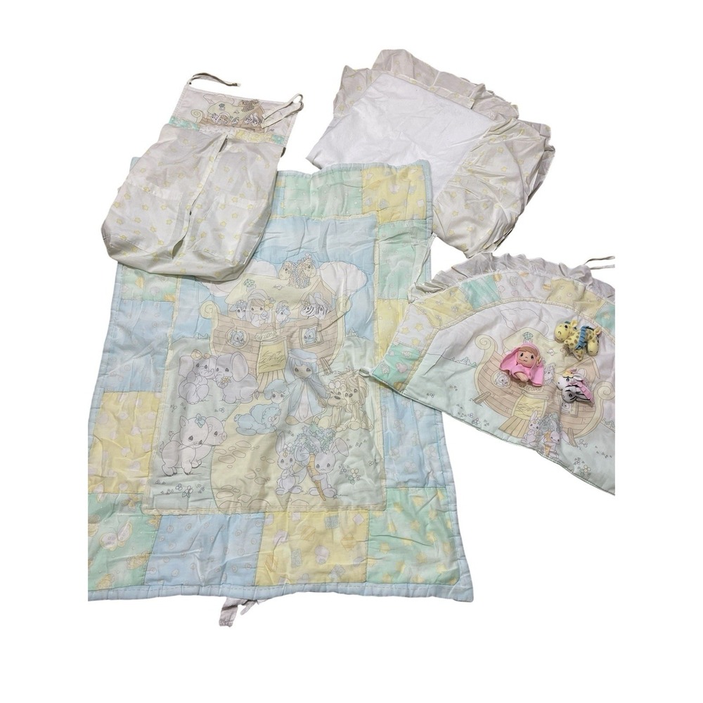 Vintage Noah's Ark Precious Moments Crib Nursery Bedding Set Faded